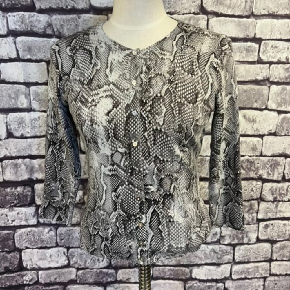 White House White Market Animal Print Cardigan Sweater Size Small